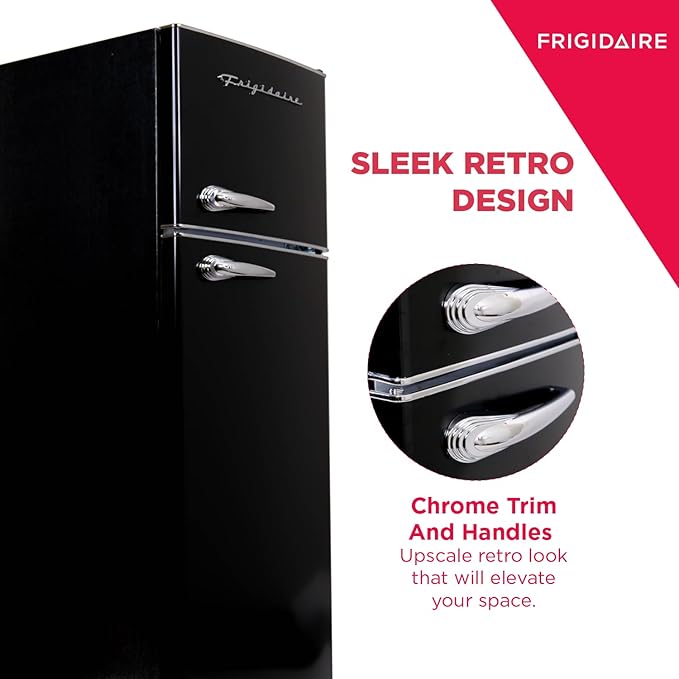 Frigidaire EFR786-BLACK EFR786 Retro Apartment Size Refrigerator with Top Freezer-2 Door Fridge with 7.5 Cu Ft of Storage Capacity, Adjustable Spill-Proof Shelves, Door & Crisper Bins, Black