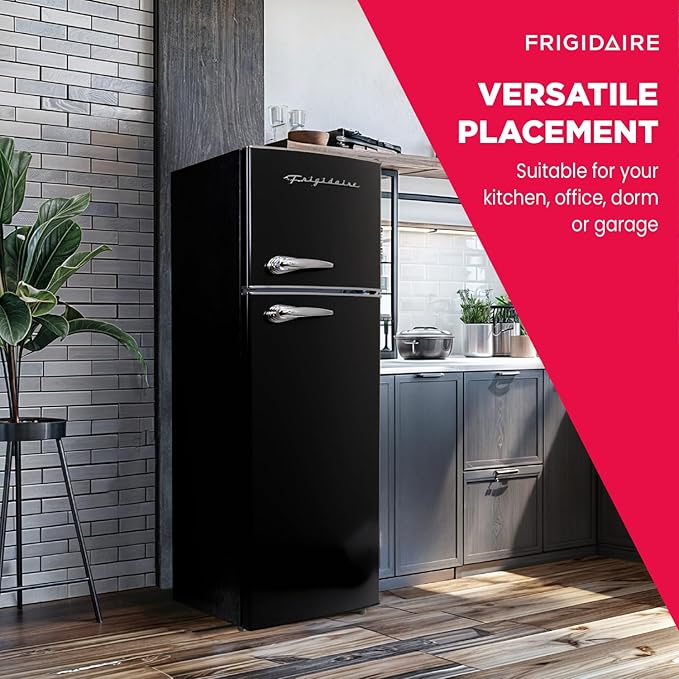 Frigidaire EFR786-BLACK EFR786 Retro Apartment Size Refrigerator with Top Freezer-2 Door Fridge with 7.5 Cu Ft of Storage Capacity, Adjustable Spill-Proof Shelves, Door & Crisper Bins, Black