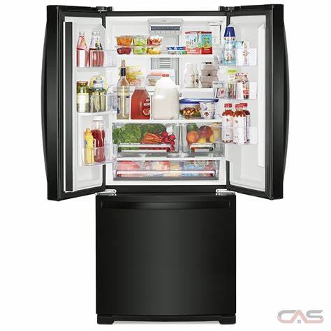 A modern stainless steel refrigerator with a double-door design.